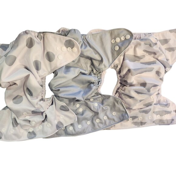 Set Of 5 Adjustable Reusable Baby Cloth Diapers With Snaps - Polka Dot Chevron B - Picture 2 of 3